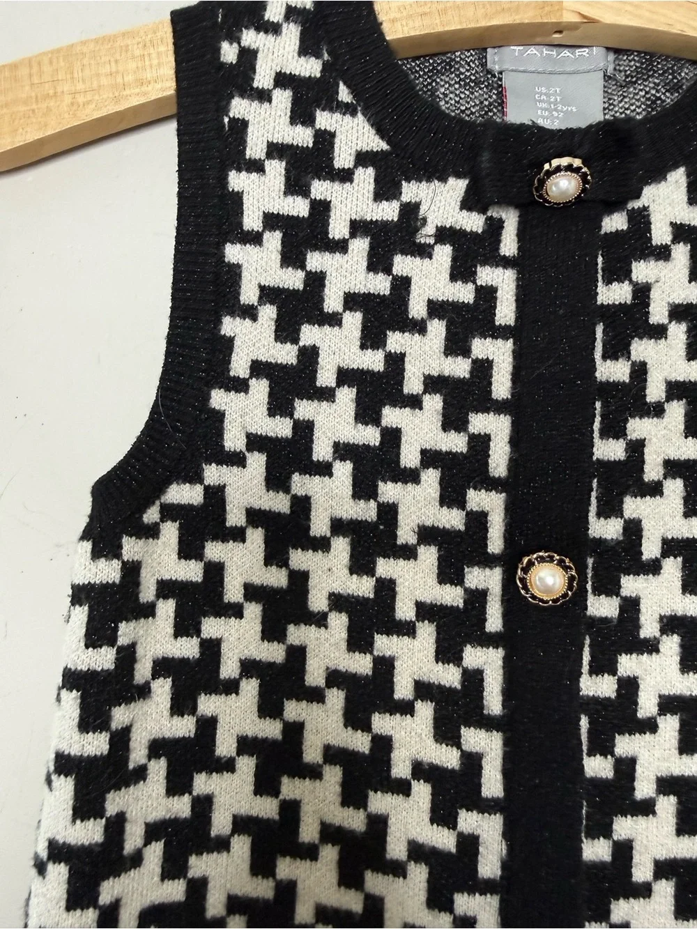 Black & White Houndstooth Knit Girls' Formal Dress